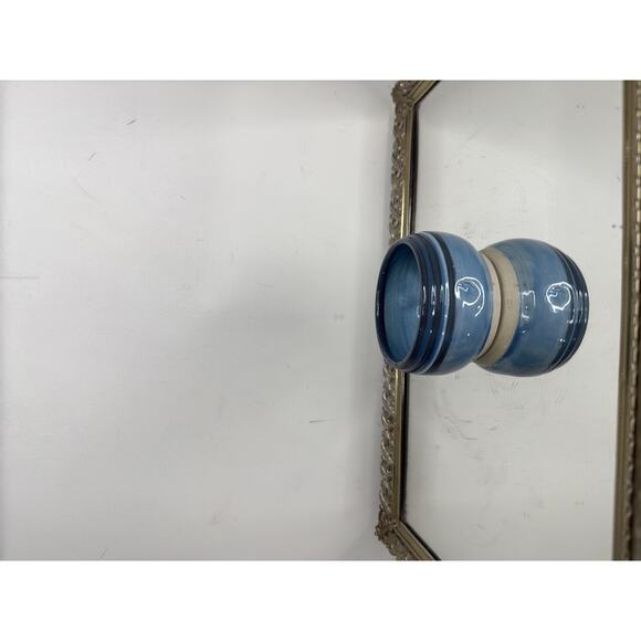 Signed Blue Miniture Pottery Trinket Bowl, Small Blue Pottery Vase - Picture 4 of 8